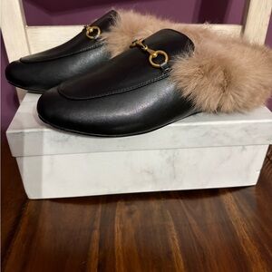 NWOT- Black Leather Fur Lined Loafers